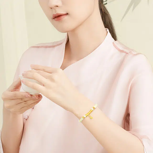 东方结 节节高升 事业顺利 竹节转运珠 新中式国潮复古串珠 好运 手串 青白玉 女款