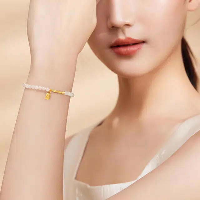 东方结 碎金几两 碎碎平安 财源广进 新中式国风 福牌 弹力可调节#好运 手串 青白玉 女款