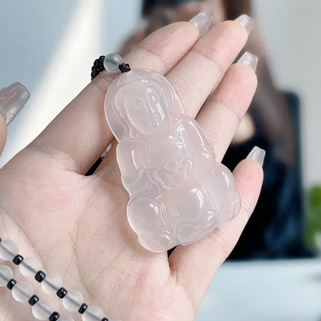 琳琯瑛 冰透荔枝 观音 玉髓 玉石吊坠 男女同款情侣款 玛瑙