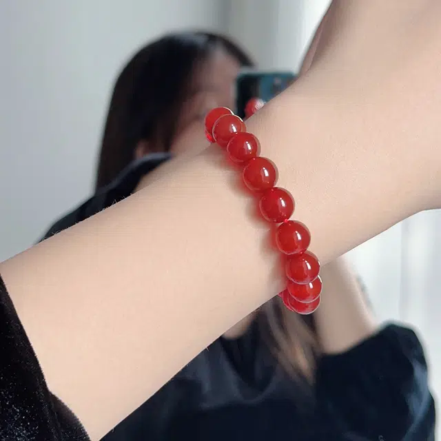 琳琯瑛 红玛瑙圆珠子 玛瑙 玉石手串 男女同款