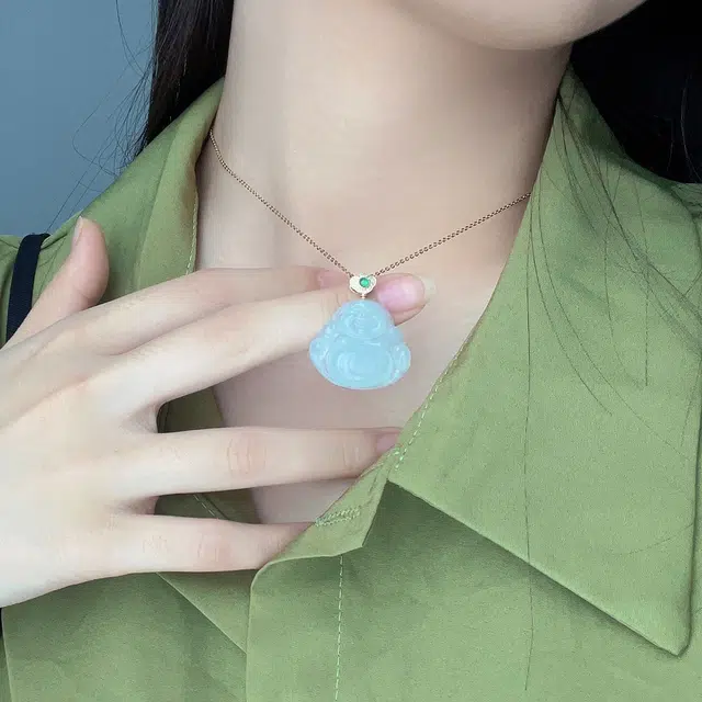 琳琯瑛 大肚笑佛 冰种 翡翠吊坠 女款