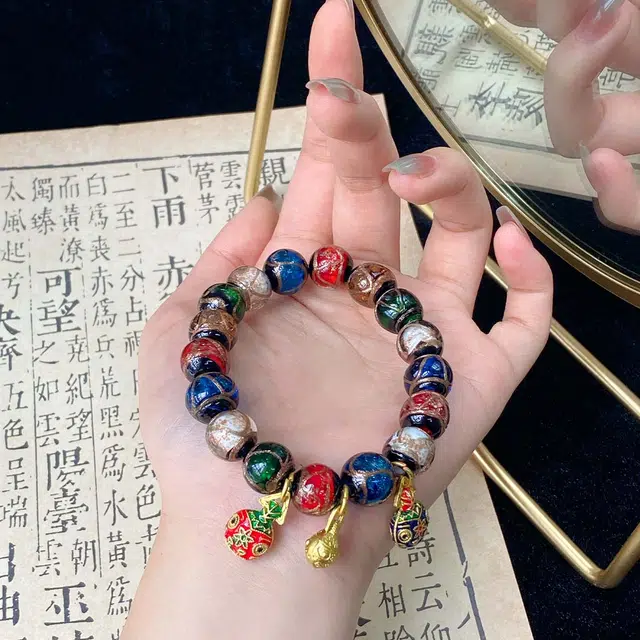 琳琯瑛 新中式国风民族风小众设计款古法香灰 琉璃 玉石手串 男女同款情侣款