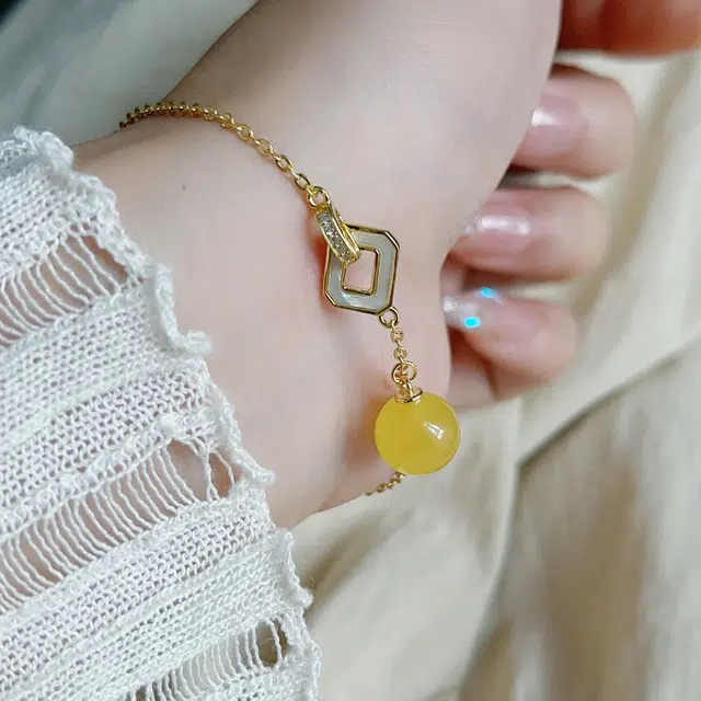 琳琯瑛 少女风国风 圆珠贝壳款 蜜蜡 玉石手链 女款 琥珀蜜蜡