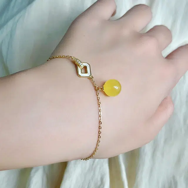 琳琯瑛 少女风国风 圆珠贝壳款 蜜蜡 玉石手链 女款 琥珀蜜蜡