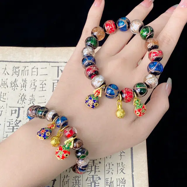 琳琯瑛 新中式国风民族风小众设计款古法香灰 琉璃 玉石手串 男女同款情侣款