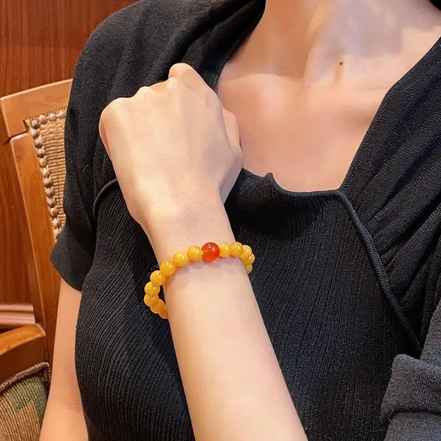 琳琯瑛 新中式国风小众设计高级感轻奢气质南红一点红 蜜蜡 手串 女款