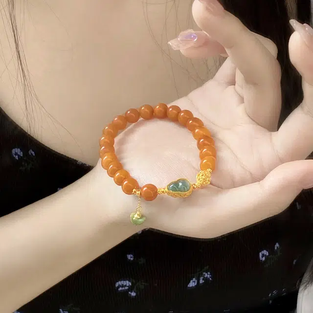 琳琯瑛 新中式国风黄色葫芦吸金纳福 蜜蜡 玉石手串 女款