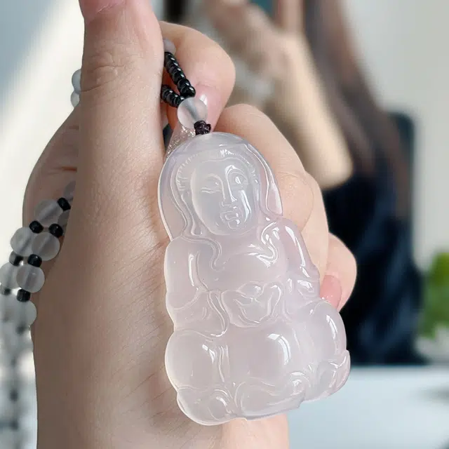 琳琯瑛 冰透荔枝 观音 玉髓 玉石吊坠 男女同款情侣款 玛瑙
