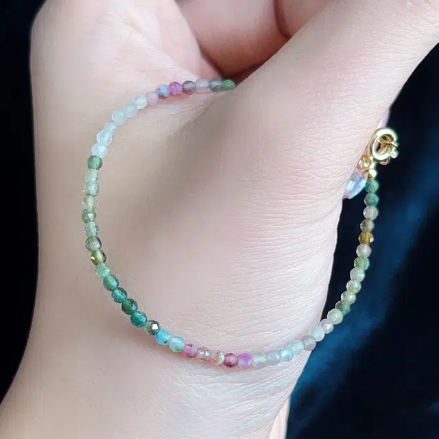 琳琯瑛 七色云彩迷你可爱圆珠 碧玺 玉石手串 女款 碧玺