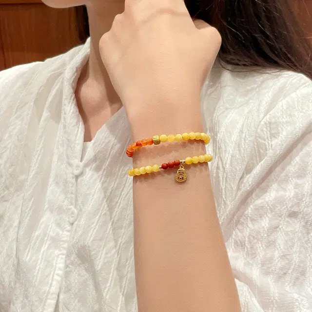 琳琯瑛 新中式 国风 小众 设计 高级感轻奢气质招财 福禄葫芦 蜜蜡 手串 女款