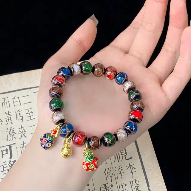 琳琯瑛 新中式国风民族风小众设计款古法香灰 琉璃 玉石手串 男女同款情侣款