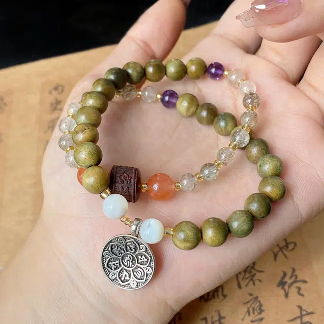 琳琯瑛 新中式国风福在九宫 檀木 木作手串 女款 绿檀