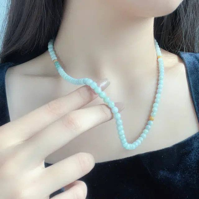 琳琯瑛 新中式国风气质小众设计高级感圆珠渐变 糯种 翡翠项链 女款