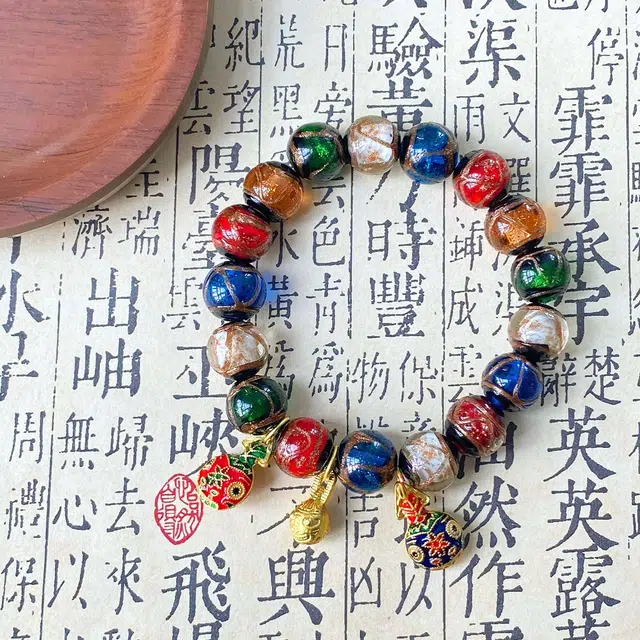 琳琯瑛 新中式国风民族风小众设计款古法香灰 琉璃 玉石手串 男女同款情侣款