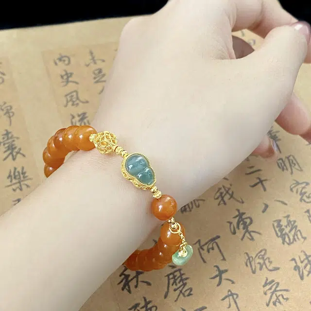 琳琯瑛 新中式国风黄色葫芦吸金纳福 蜜蜡 玉石手串 女款