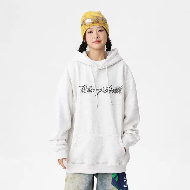 Qnxeey Vintage Ink Print Hoodie