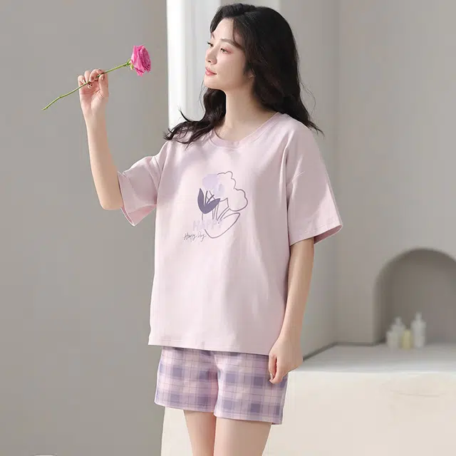 兰缪 休闲舒适短袖薄款家居服可外穿睡衣套装 女款 图片色