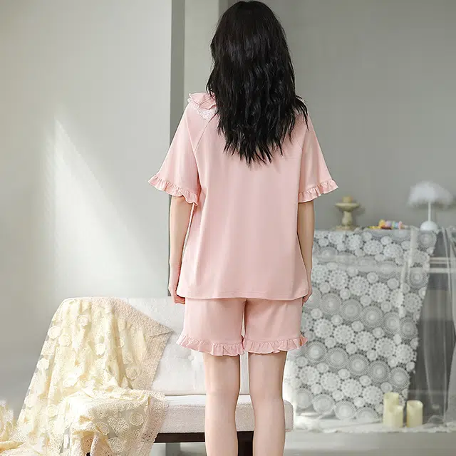 兰缪 带胸垫短袖可爱薄款家居服睡衣套装 女款 图片色