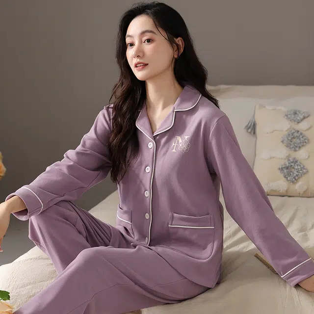 兰缪 保暖德绒长袖加厚翻领长裤家居服睡衣套装 女款 图色