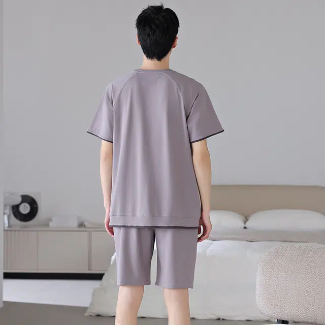 兰缪 舒适透气亲肤短袖薄款可外穿家居服睡衣套装 男款 图片色