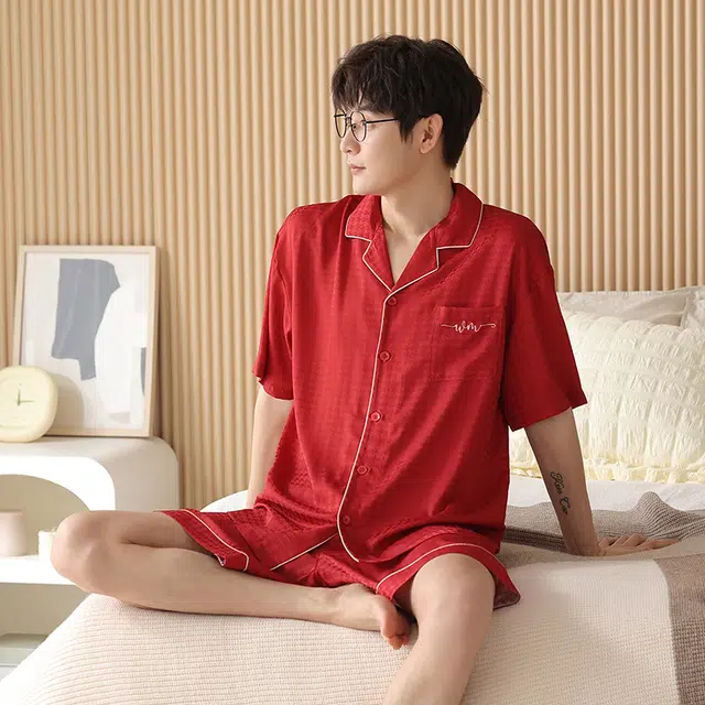 兰缪 时尚休闲短袖中国风家居服睡衣套装 男款 图片色