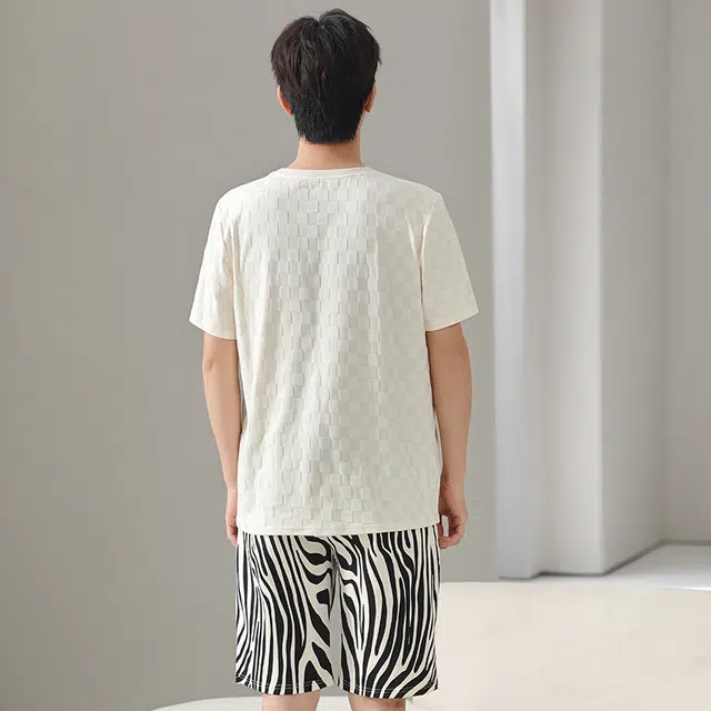 兰缪 舒适简约短袖薄款大码家居服睡衣套装 男款 图片色