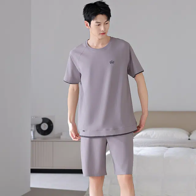 兰缪 舒适透气亲肤短袖薄款可外穿家居服睡衣套装 男款 图片色