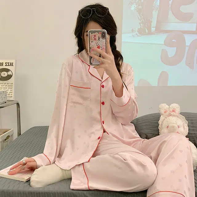 兰缪 休闲薄款舒适长袖长裤睡衣套装 女款 图片色
