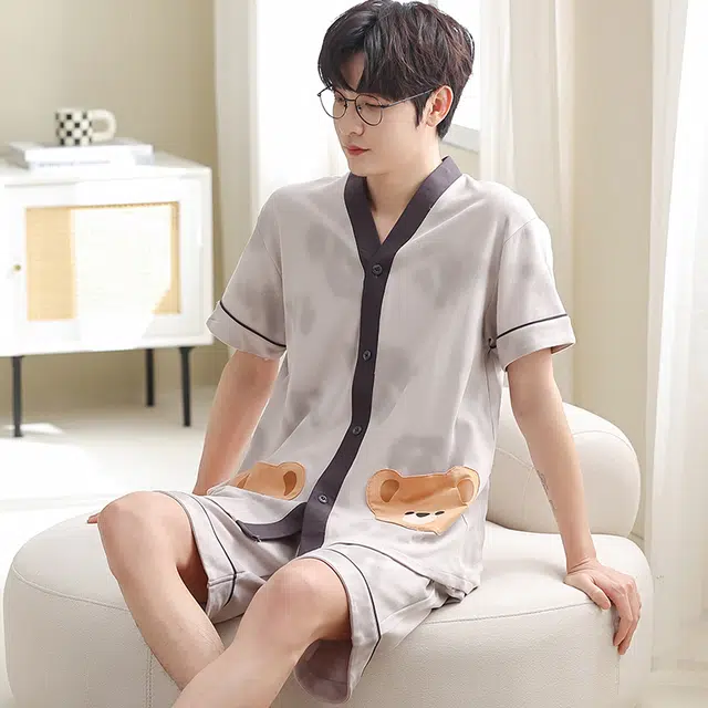 兰缪 纯棉短袖薄款大码家居服睡衣套装 男款 图片色