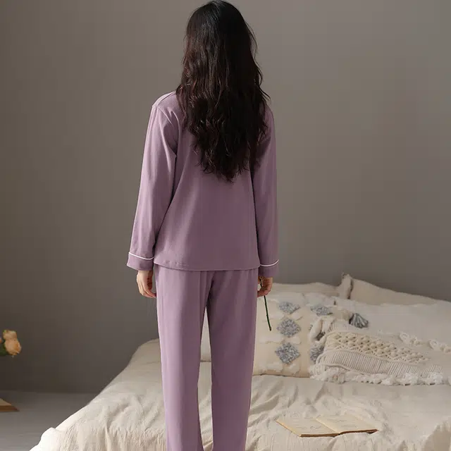 兰缪 保暖德绒长袖加厚翻领长裤家居服睡衣套装 女款 图色