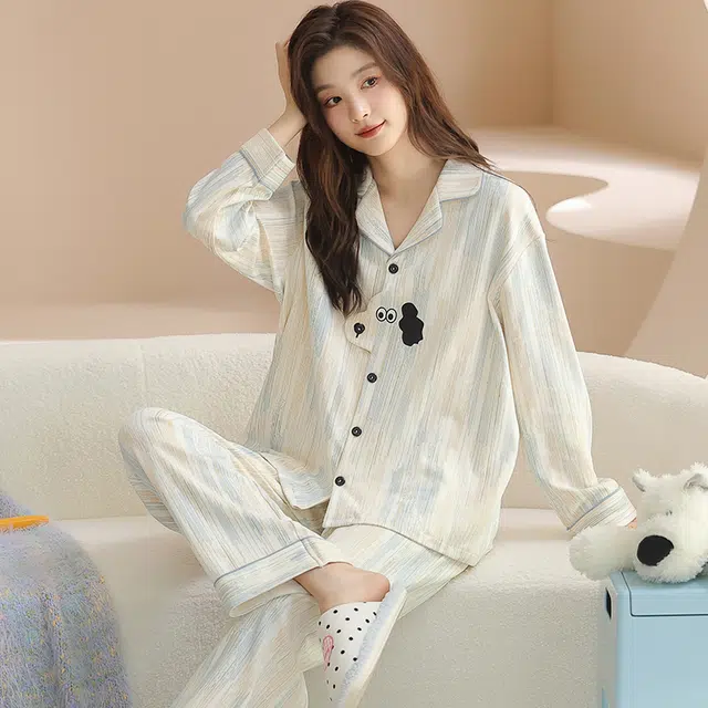 兰缪 春夏秋冬季女士开衫纯棉长袖薄款网红风大码家居服睡衣套装 女款