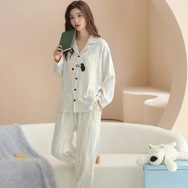 兰缪 春夏秋冬季女士开衫纯棉长袖薄款网红风大码家居服睡衣套装 女款