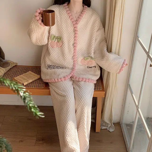兰缪 可爱保暖休闲加厚家居服睡衣套装 女款 图色