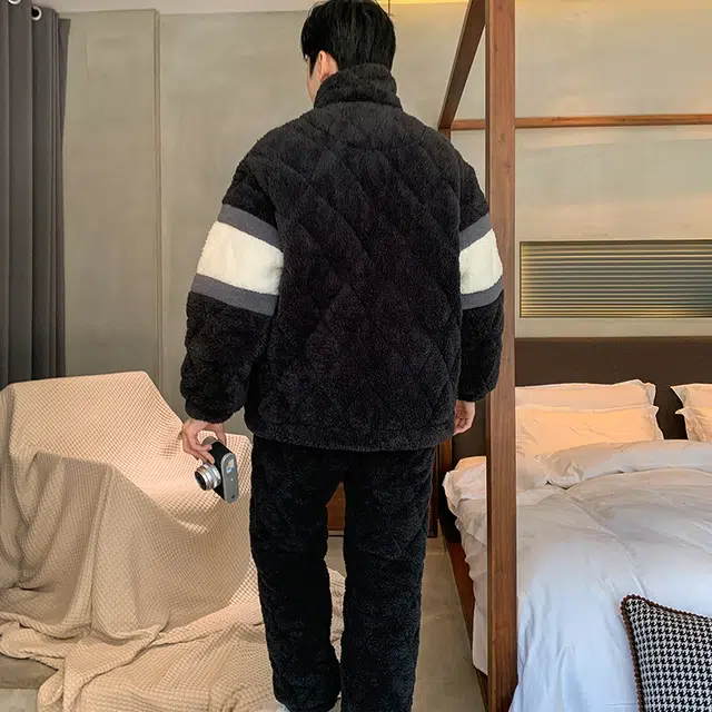 兰缪 三层加厚保暖青年舒适亲肤睡衣套装 男款 图片色