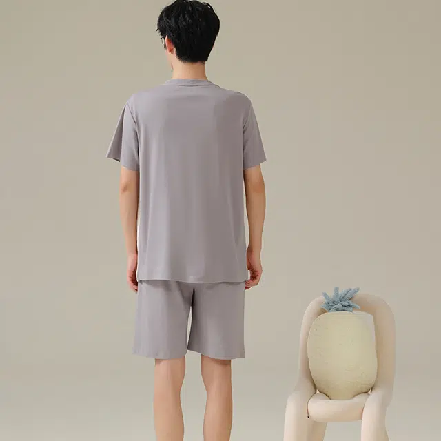 兰缪 休闲薄款短袖上衣家居服五分裤睡衣套装 男款 图片色