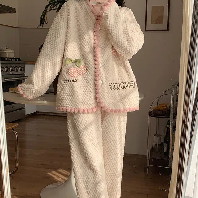 兰缪 可爱保暖休闲加厚家居服睡衣套装 女款 图色