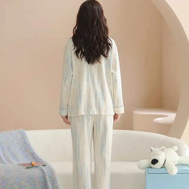 兰缪 春夏秋冬季女士开衫纯棉长袖薄款网红风大码家居服睡衣套装 女款