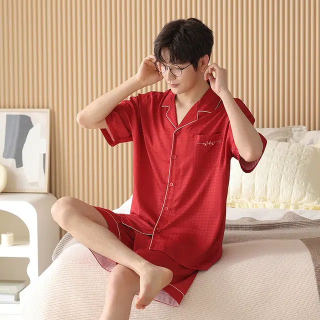 兰缪 时尚休闲短袖中国风家居服睡衣套装 男款 图片色