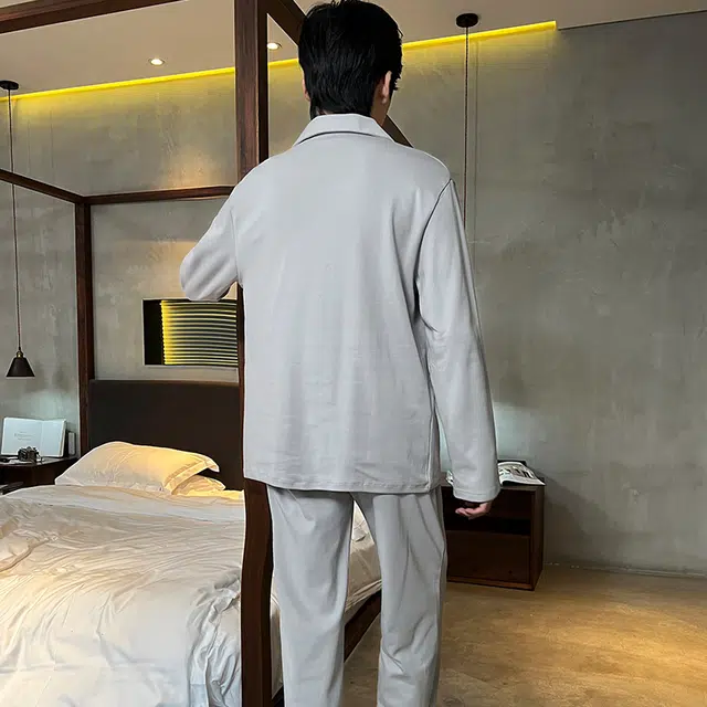 兰缪 休闲舒适简约长袖长裤可外穿家居服睡衣套装 男款 图片色