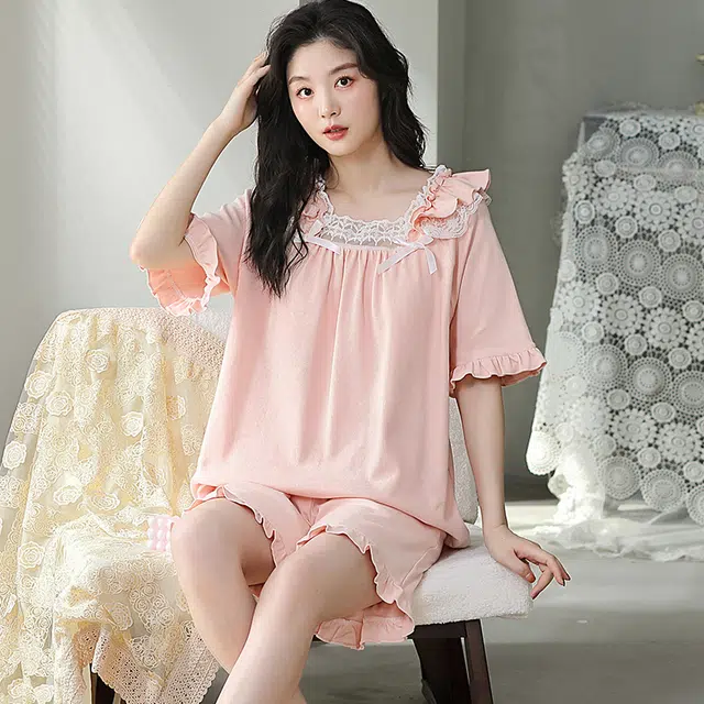 兰缪 带胸垫短袖可爱薄款家居服睡衣套装 女款 图片色