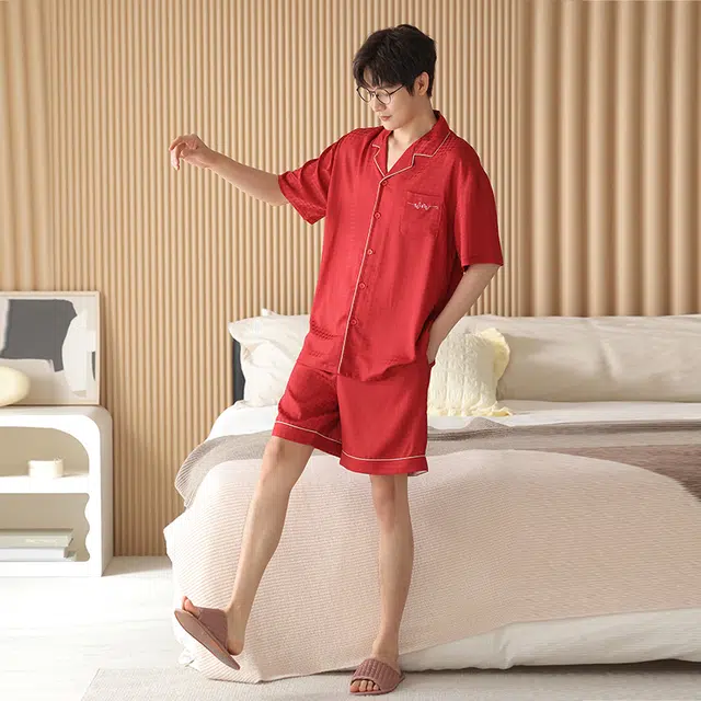 兰缪 时尚休闲短袖中国风家居服睡衣套装 男款 图片色