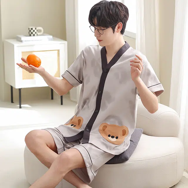 兰缪 纯棉短袖薄款大码家居服睡衣套装 男款 图片色