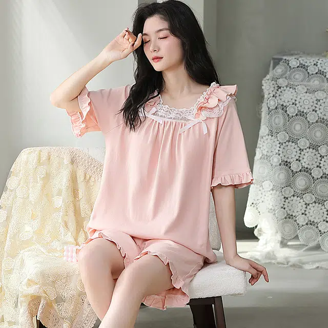 兰缪 带胸垫短袖可爱薄款家居服睡衣套装 女款 图片色