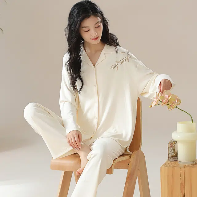 兰缪 简约亲肤时尚长袖长裤睡衣套装 女款 图片色