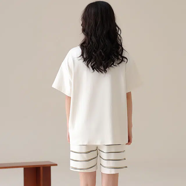 兰缪 纯棉短袖短裤带胸垫甜美学生网红风家居服睡衣套装 女款