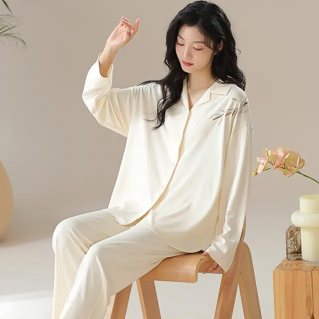 兰缪 简约亲肤时尚长袖长裤睡衣套装 女款 图片色