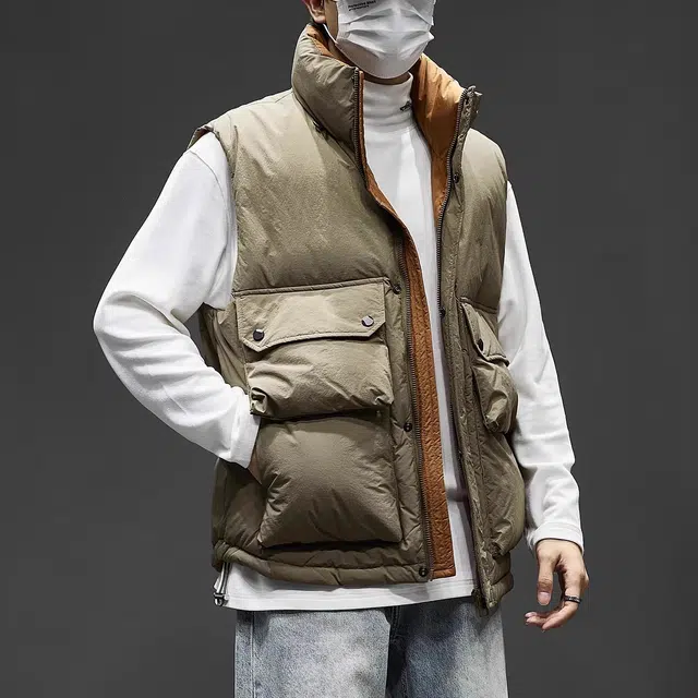 童先森 轻薄羽绒服男士冬季潮牌工装立领马夹白鸭绒保暖外套马甲 男款