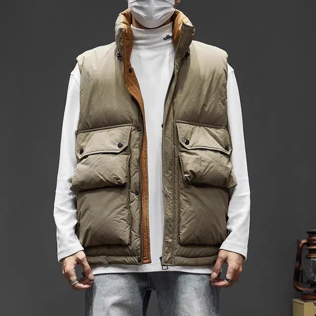 童先森 轻薄羽绒服男士冬季潮牌工装立领马夹白鸭绒保暖外套马甲 男款