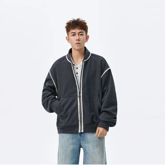 童先森 时尚男春秋季潮牌痞帅运动衫宽松大码青少年拉链外套上衣开衫卫衣 男款
