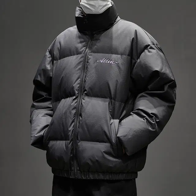 童先森 立领白鸭绒男冬季潮牌保暖加厚面包服字母刺绣情侣外套羽绒服 男款